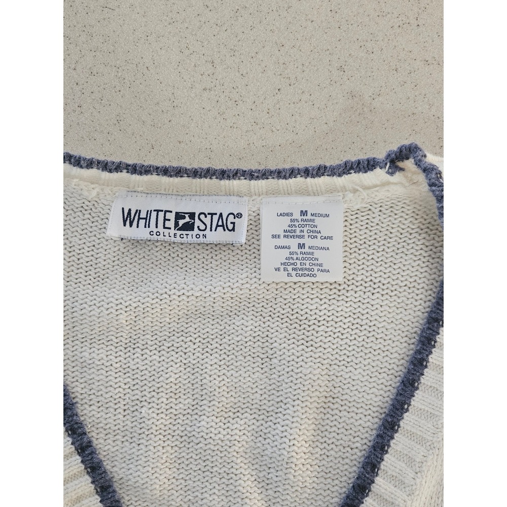White Stag Vintage Tropical Sailboat Cardigan Sweater Cream Medium Shoulder Pads - Picture 4 of 6